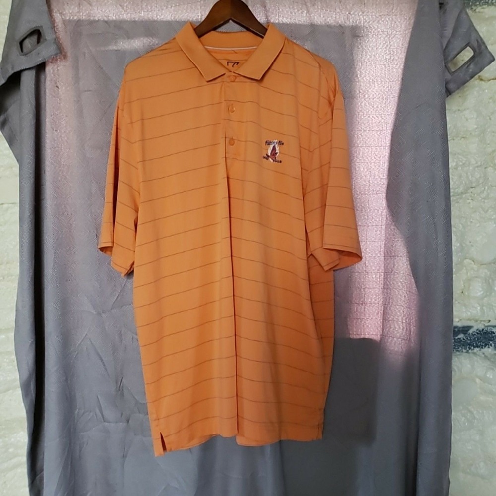 Cutter & Buck Polo Shirt Mens 2XL Orange Stripe Falcon's Fire Golf Club Top